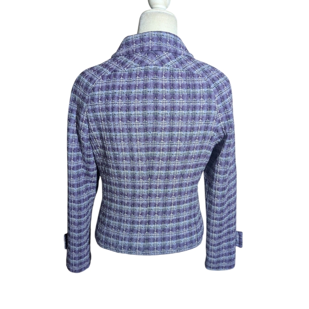 Pendleton Lavender Purple Plaid Blazer 100% Wool Tab Sleeves Cropped Sz 10P - Picture 4 of 11